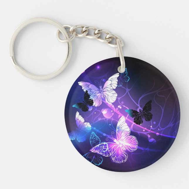 Background with Night Butterflies Keychain (Front)