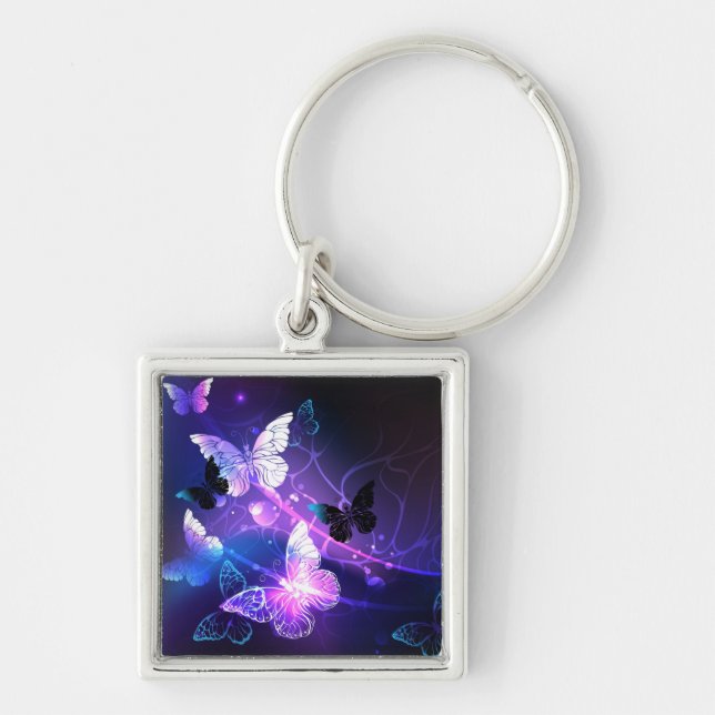 Background with Night Butterflies Keychain (Front)