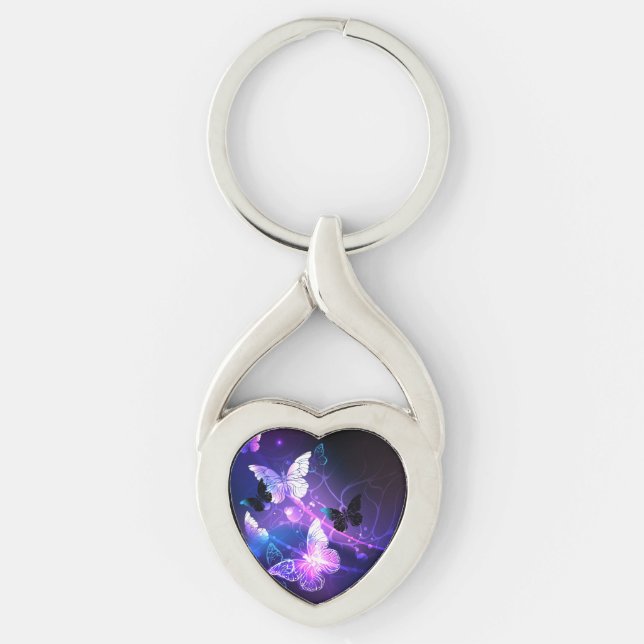 Background with Night Butterflies Keychain (Front)
