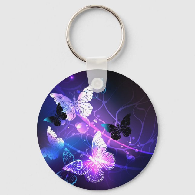 Background with Night Butterflies Keychain (Front)