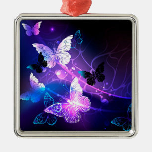 Background with Night Butterflies Metal Ornament