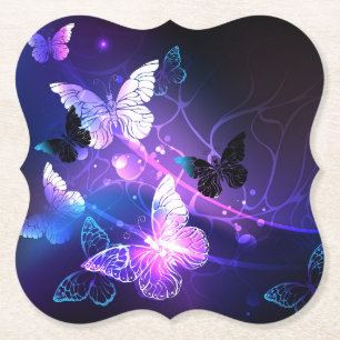 Background with Night Butterflies Paper Coaster