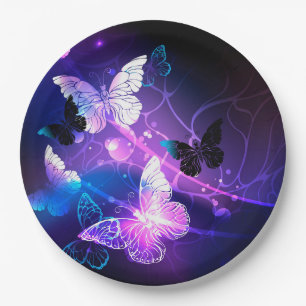 Background with Night Butterflies Paper Plate