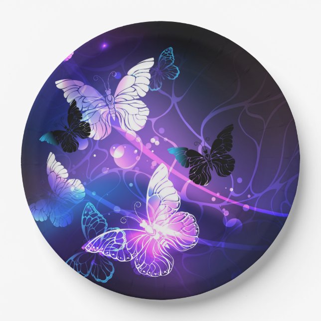 Background with Night Butterflies Paper Plate (Front)