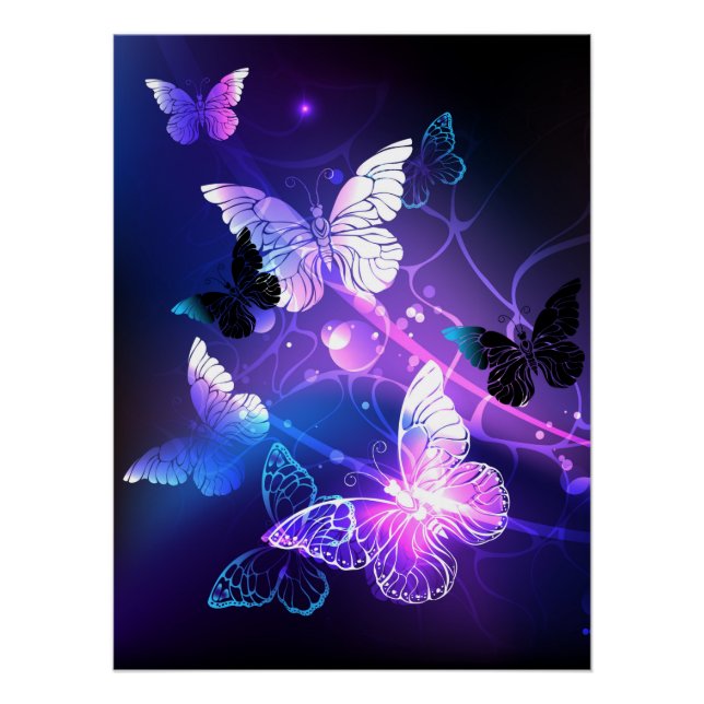 Background with Night Butterflies Poster (Front)