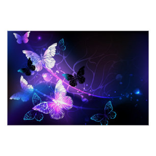 Background with Night Butterflies Poster