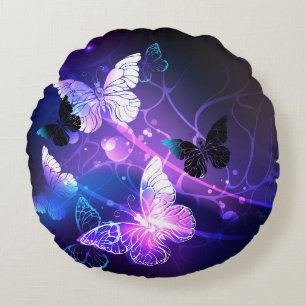 Background with Night Butterflies Round Pillow