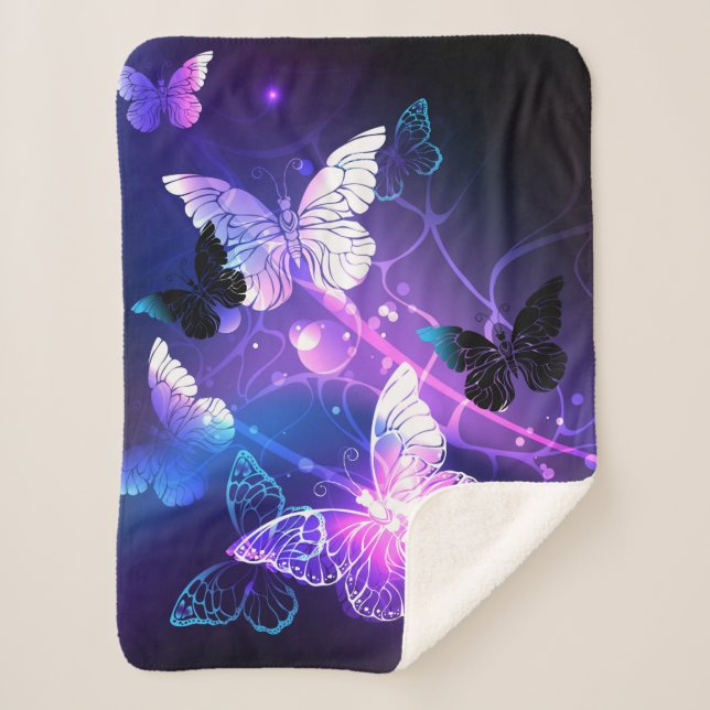 Background with Night Butterflies Sherpa Blanket (Front)