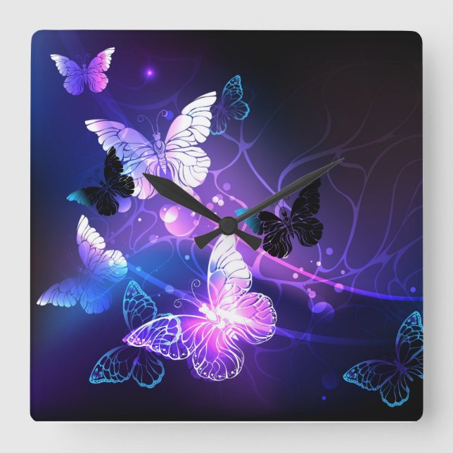 Background with Night Butterflies Square Wall Clock (Front)