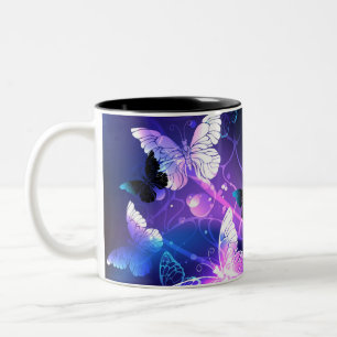 Background with Night Butterflies Two-Tone Coffee Mug
