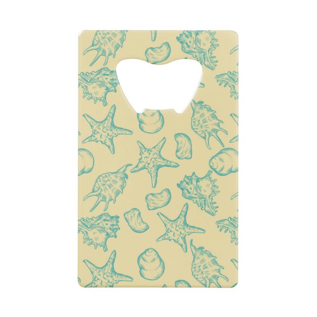 Background with shells. Hand drawn 2 Wallet Bottle Opener (Front)