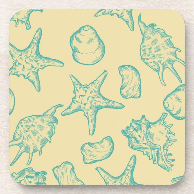 Background with shells. Hand drawn Coaster (Front)