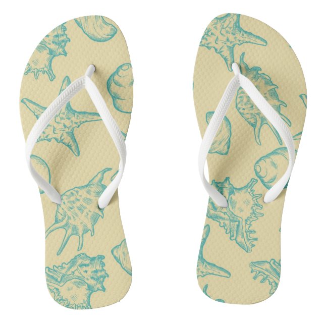 Background with shells. Hand drawn Flip Flops (Footbed)