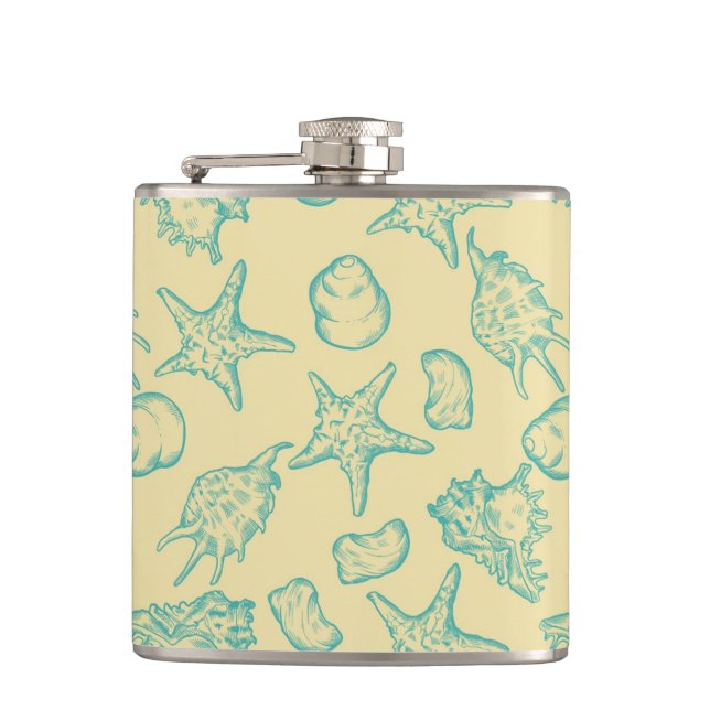Background with shells. Hand drawn Hip Flask (Front)