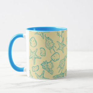 Background with shells. Hand drawn Mug