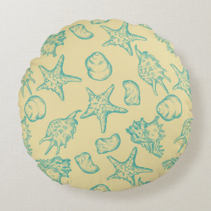 Background with shells. Hand drawn Round Pillow