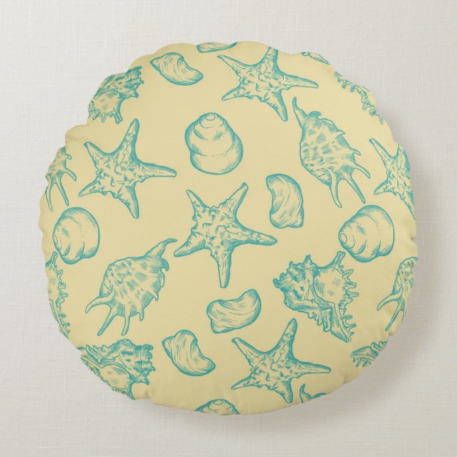 Background with shells. Hand drawn Round Pillow (Front)