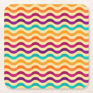 Background with stripes in retro 2 square paper coaster