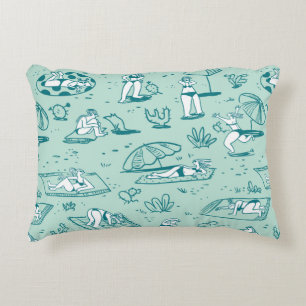 Background with summer beach girls. Seamless patte Accent Pillow