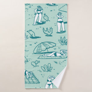 Background with summer beach girls. Seamless patte Bath Towel