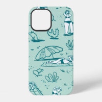 Background with summer beach girls. Seamless patte