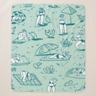 Background with summer beach girls. Seamless patte Sherpa Blanket