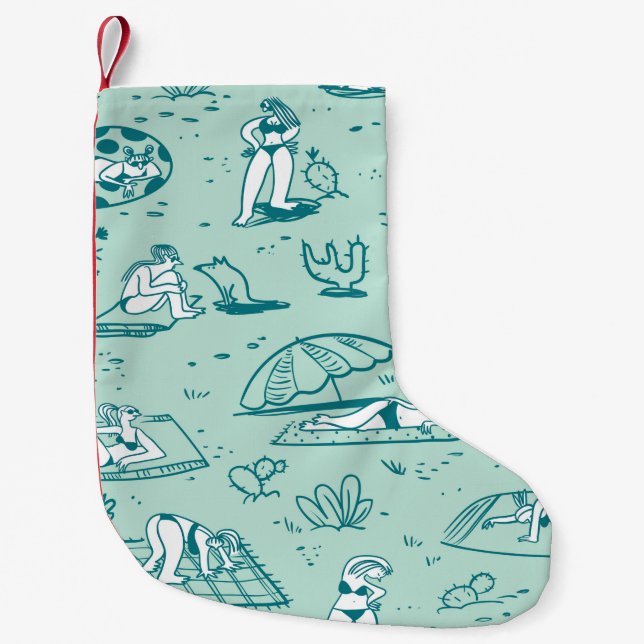 Background with summer beach girls. Seamless patte Small Christmas Stocking (Front)