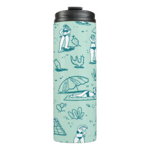 Background with summer beach girls. Seamless patte Thermal Tumbler