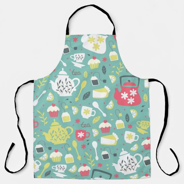 Background with Teapots,  Cups,  Lemon,  Flowers a Apron (Front)