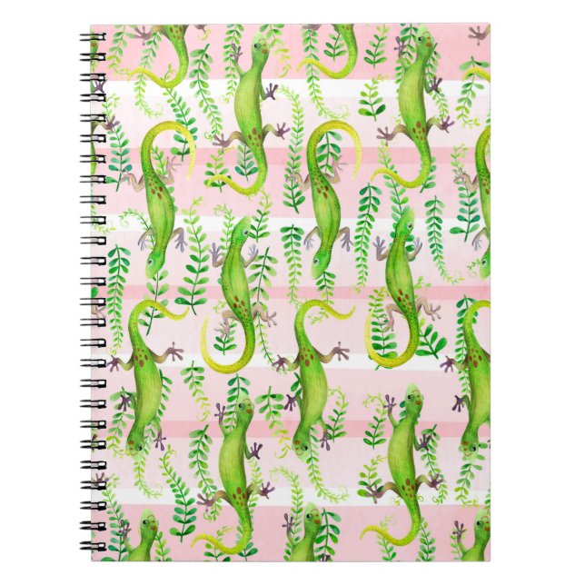 background with watercolor illustration of green g notebook (Front)