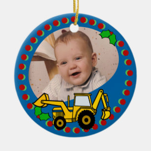 Backhoe Christmas Ceramic Ornament