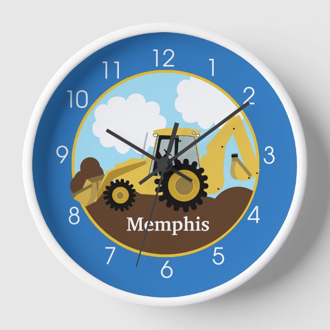 Backhoe Construction Clock - Add a Name (Backhoe Construction Personalized Wall Clock )