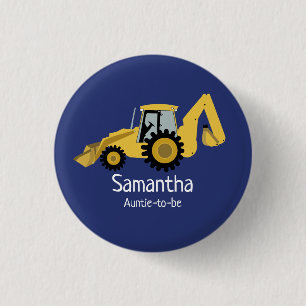 Backhoe Construction Name Tag Customized Button
