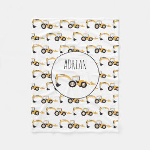Backhoe Construction Truck Custom Name Fleece Blanket
