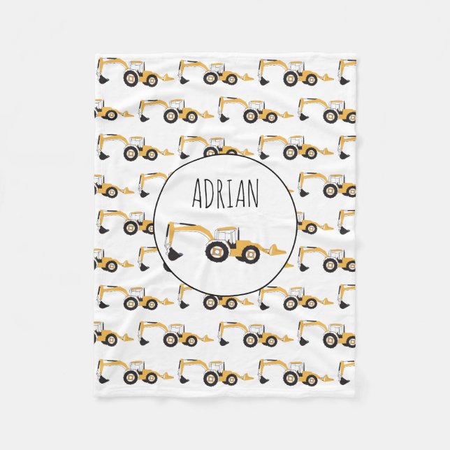 Backhoe Construction Truck Custom Name Fleece Blanket (Front)