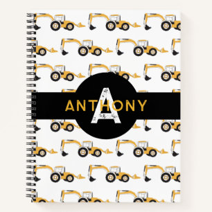 Backhoe Construction Truck Kids Monogram Notebook
