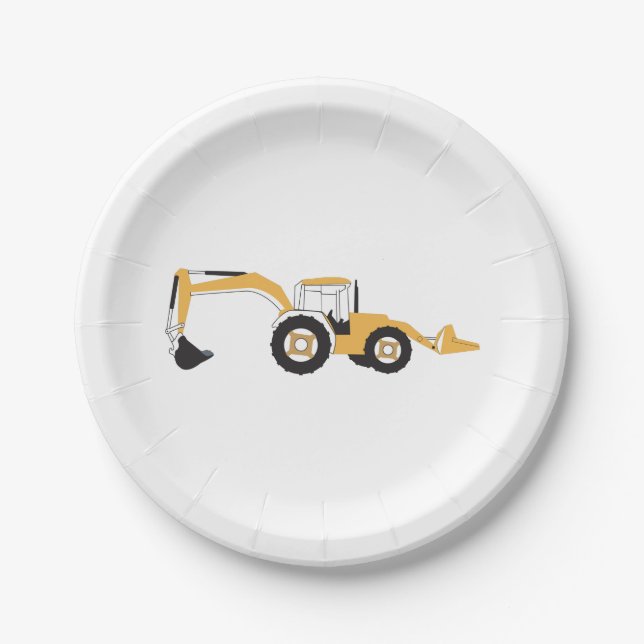 Backhoe Construction Truck Paper Plate (Front)