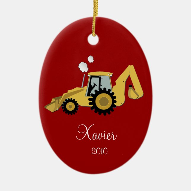 BACKHOE DIGGER Personalized Christmas Ornament (Front)