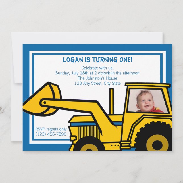 Backhoe Fun/ Photo Invitation (Front)