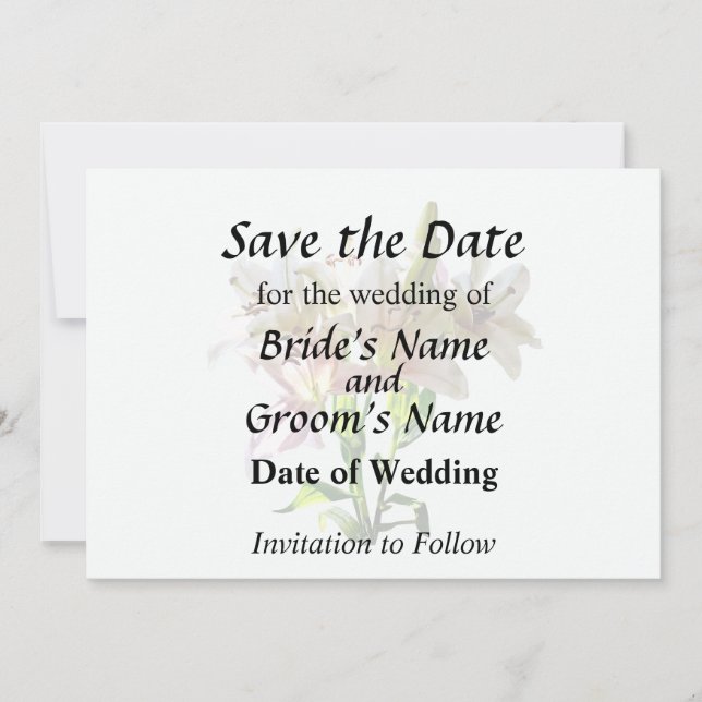 Backlit Pale Pink Lilies Save The Date (Front)