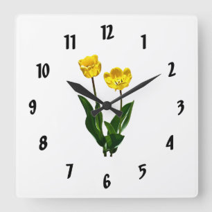 Backlit Yellow Tulips Square Wall Clock