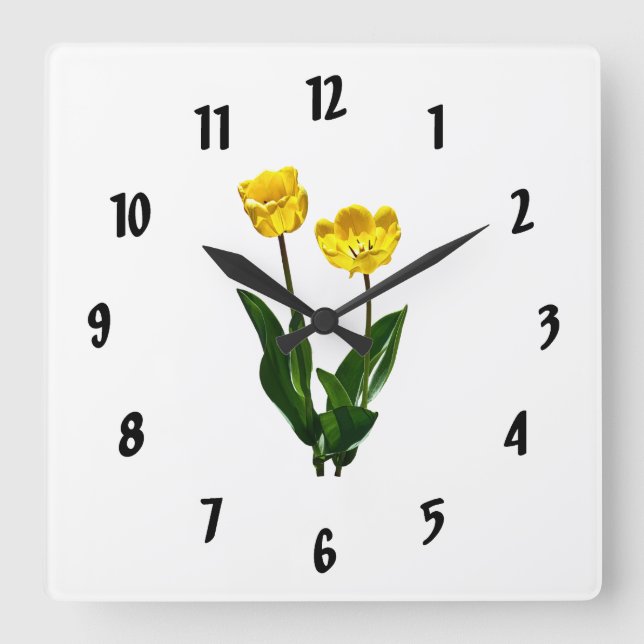 Backlit Yellow Tulips Square Wall Clock (Front)