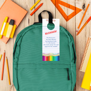 Backpack Blessing Coloured Pencils Church Tag Door Hanger