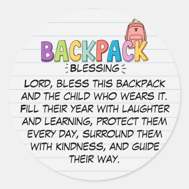 Backpack Blessing Prayer Sticker (Front)