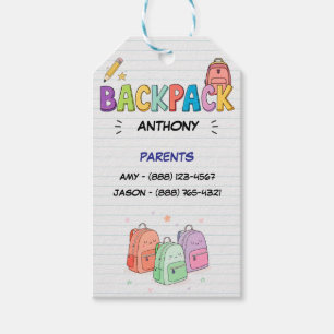Backpack Blessing with Parent Info Gift Tags