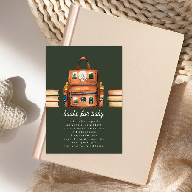 Backpack + Bottles Green Baby Shower Book Request Enclosure Card (Creator Uploaded)