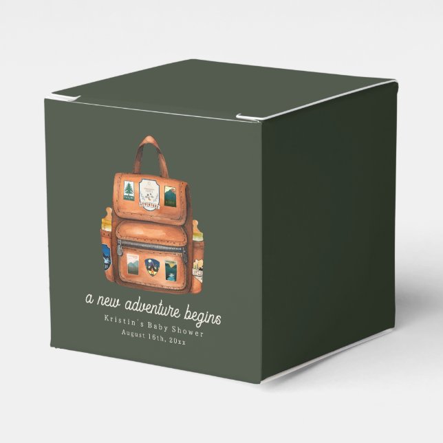 Backpack + Bottles Green Woodland Baby Shower Favor Box (Front Side)