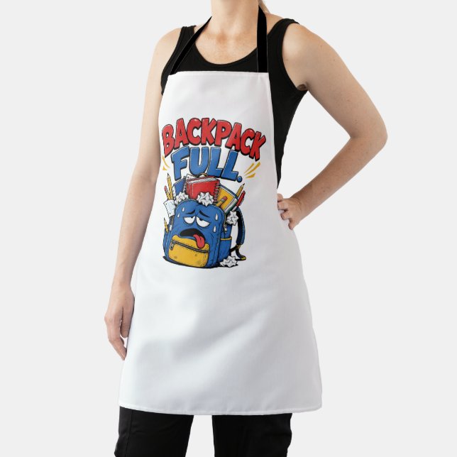 Backpack Full Funny Back to School Student Cartoon Apron (Insitu)