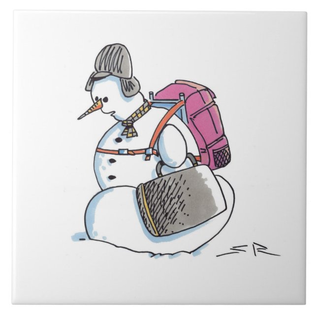 Backpack Snowman large ceramic tile (Front)
