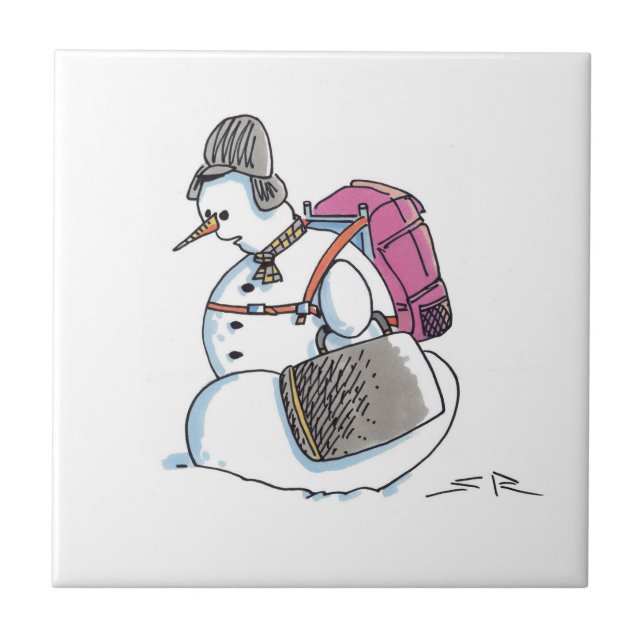 Backpack Snowman small ceramic tile (Front)
